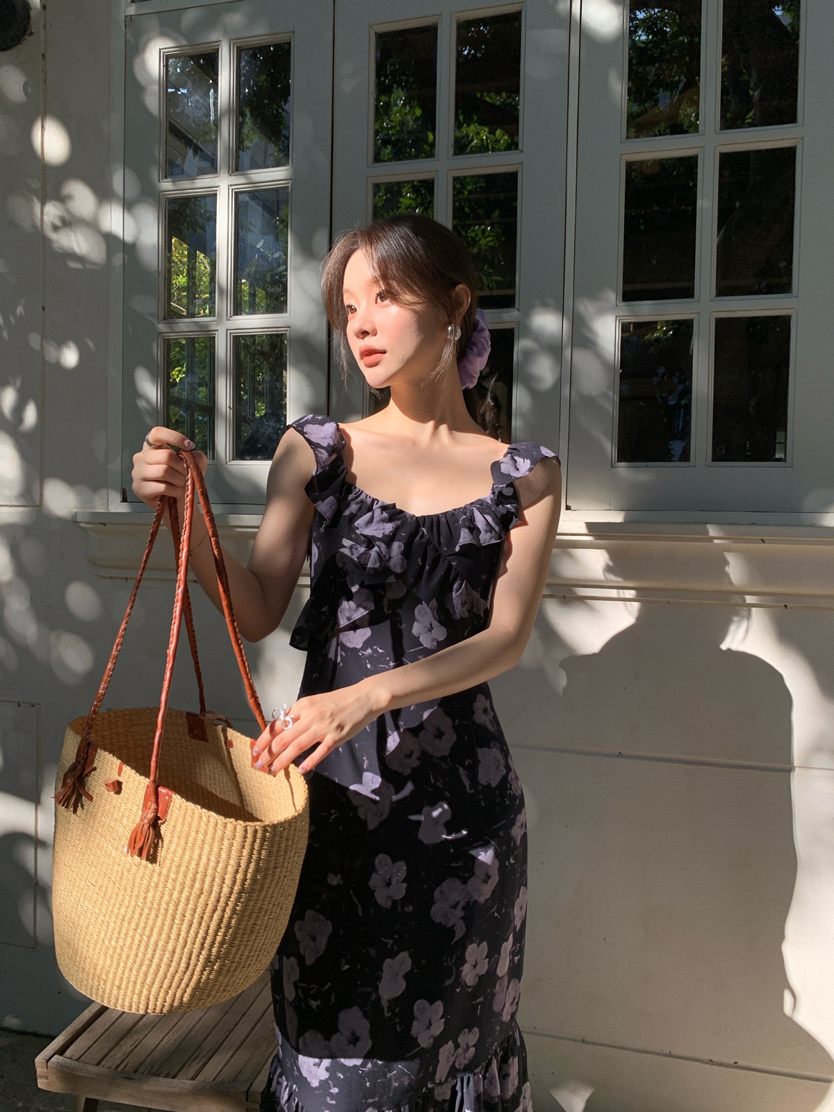 早春のフランスのレトロで優雅な気質の方襟の花のワンピースの女性c 18 5,820円