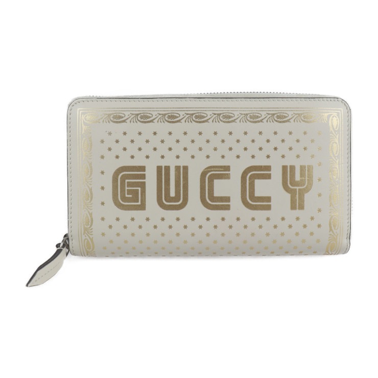美品 GUCCI グッチ 長財布 510488 GUCCY SEGA コラボ レザー アイボリー ゴールド ラウンドファスナー【本物保証】