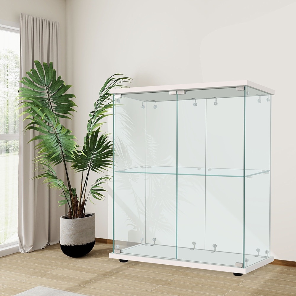 【国内即日発送】コレクションケース 両扉タイプ 大型 ワイドタイプ ガラスディスプレイキャビネット フィギュアケース 2段 強化ガラス 全面ガラス サイズ:幅80.5×奥行36.5×高さ86cm