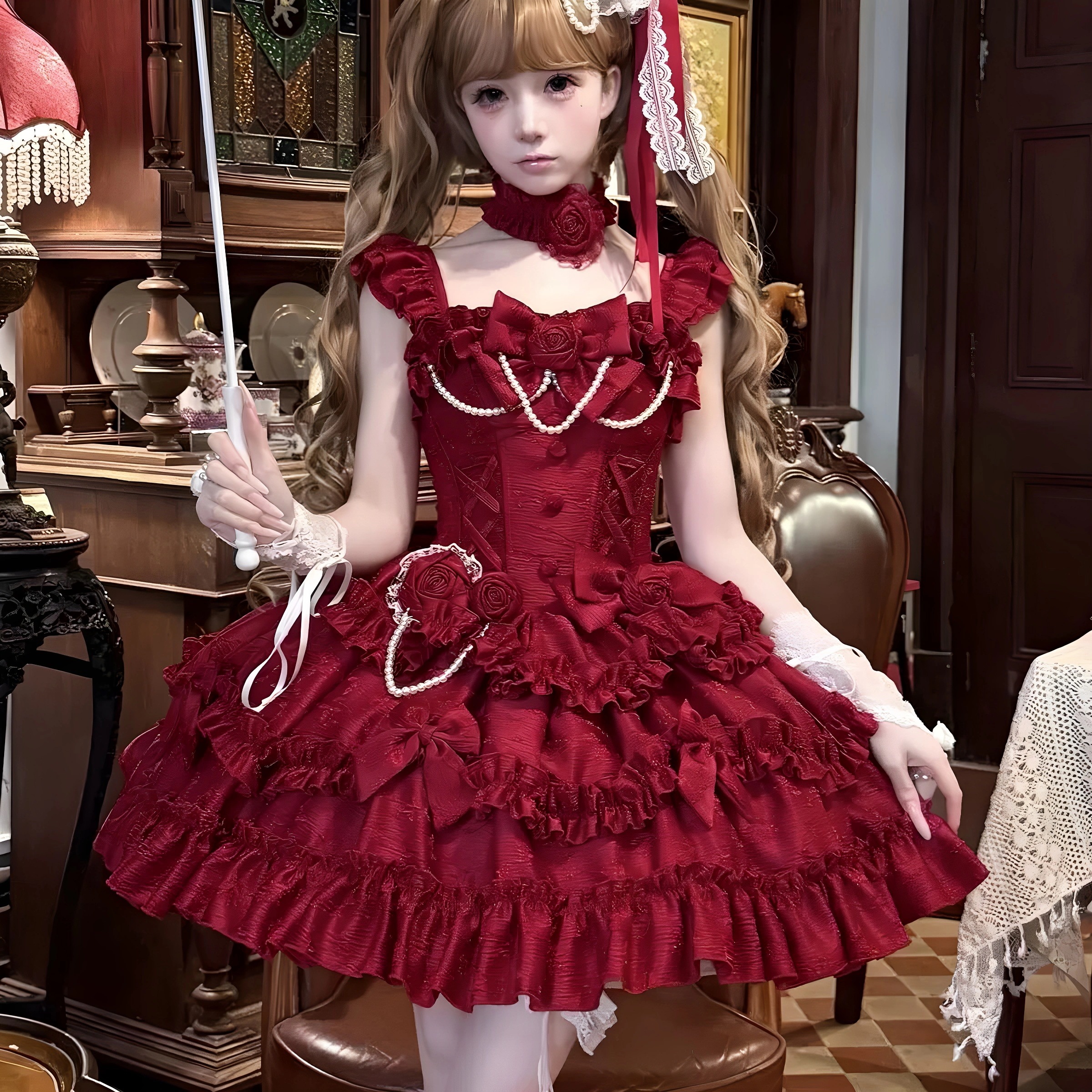 ロリータ正規品カスタム重工サスペンダースカートlolitaピンクワンピース女子jskバレエスカート