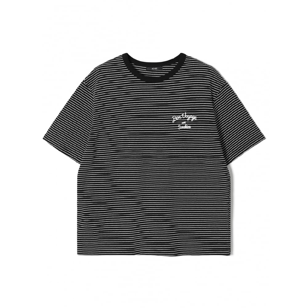 アドホックメンズストライプ半袖ベーシック T シャツ (ブラック) (HC6STA8)