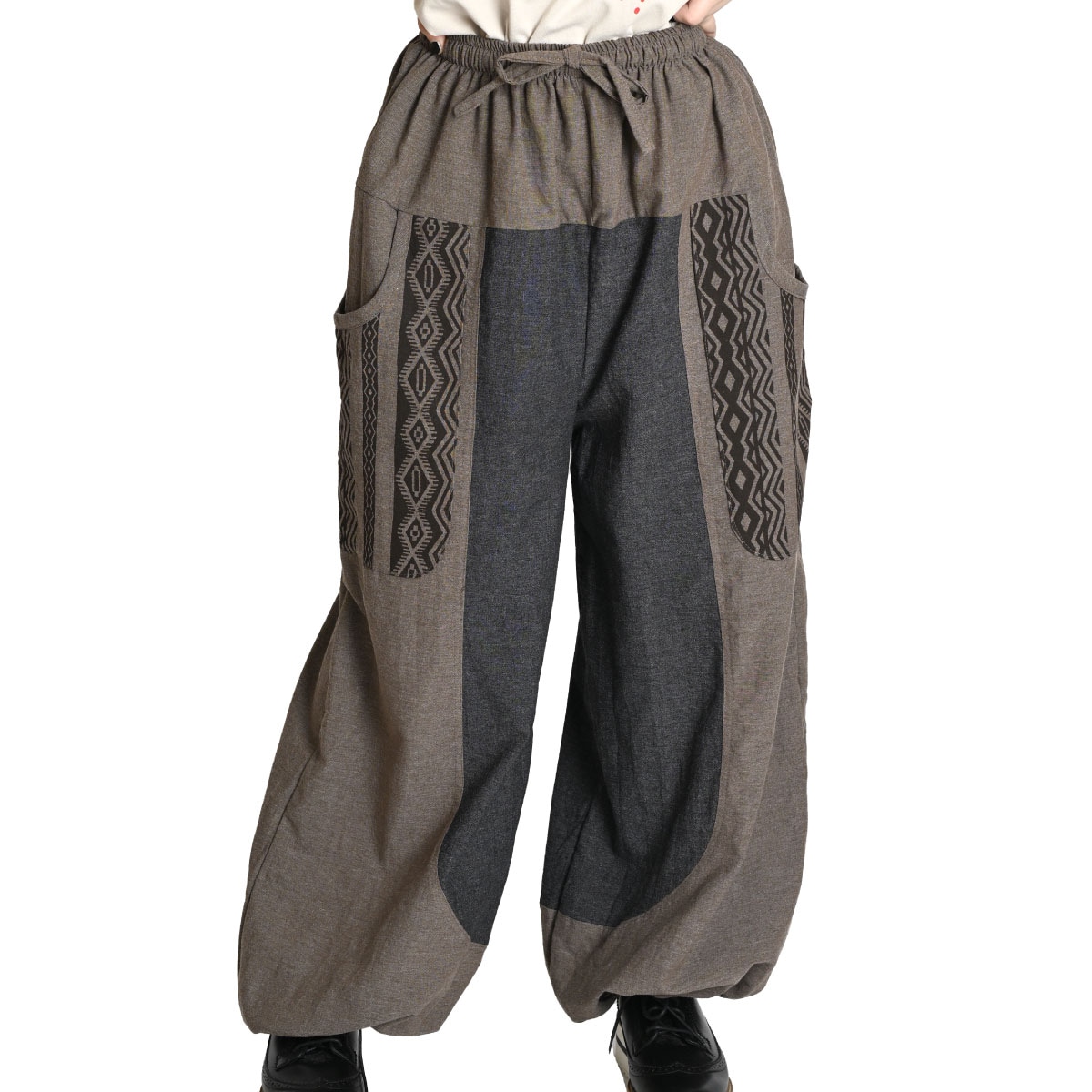 サルエルパンツ メンズ レディース どの角度から見てもキマるバイカラーサルエルパンツ バルーンパンツ エスニック アジアン 秋 秋 ジョガー ボトムス 大きいサイズ ウエストゴム サルエル