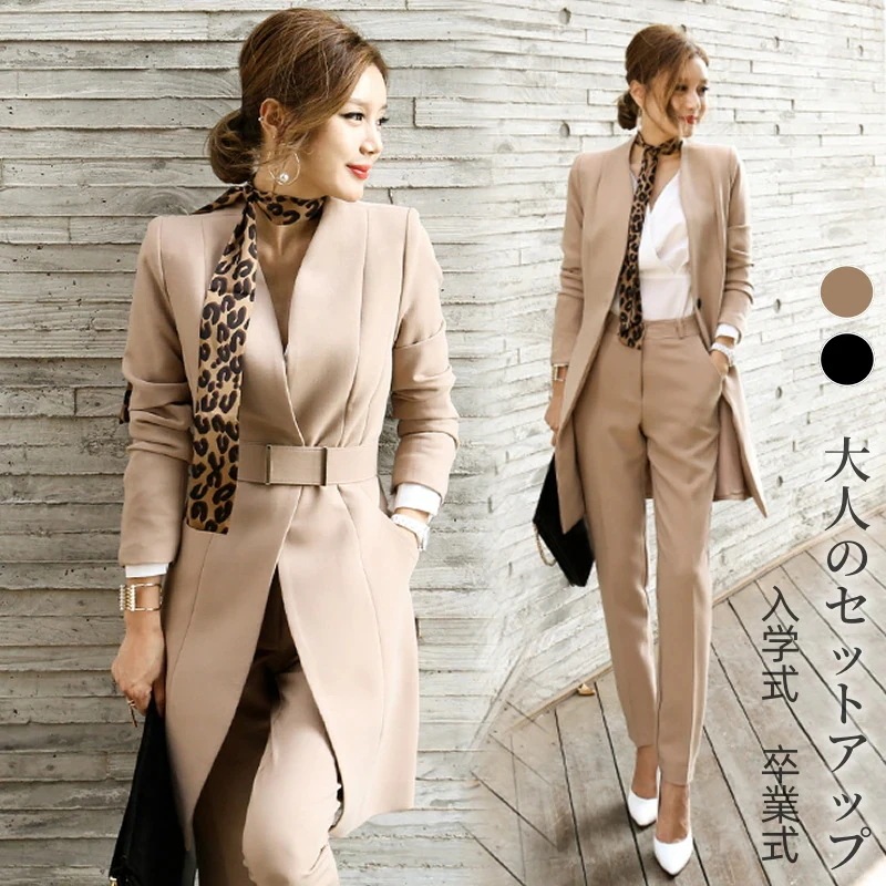 初春 新作 二点セット気質 韓国ファッション セットアップ セミロング 春アウター 春秋レディース スーツセット/ママスーツ 卒業式パンツスーツ スーツジャケット 入