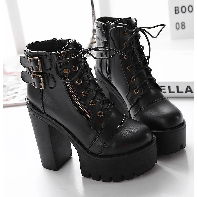 ショートブーツ レディース 厚底ブーツ エンジニアブーツ ショート イギリス風 ブーツレースアップ