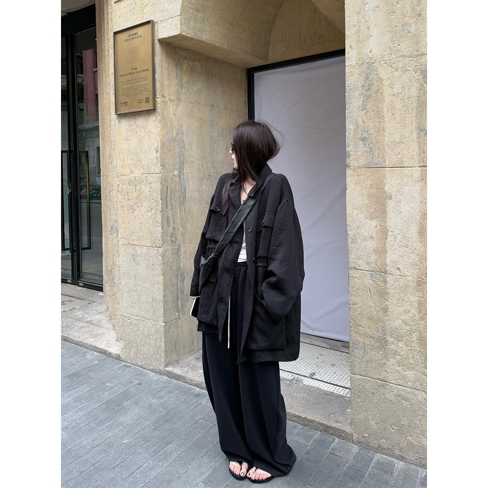 superniniyy リラックストーンのインウィンドブレーカーゆったりとした万能マルチポケットミドル丈カジュアルワークウェアジャケット