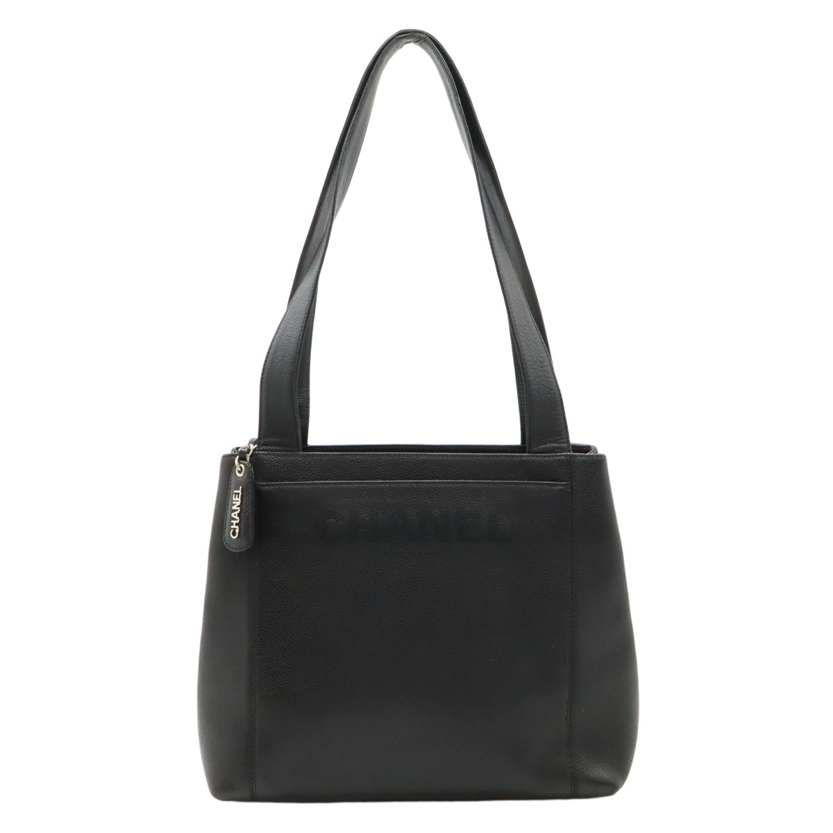 ロゴ トートバッグ ショルダーバッグ セミショルダー 肩掛け キャビアスキン レザー ブラック 黒 シルバー金 56,880円