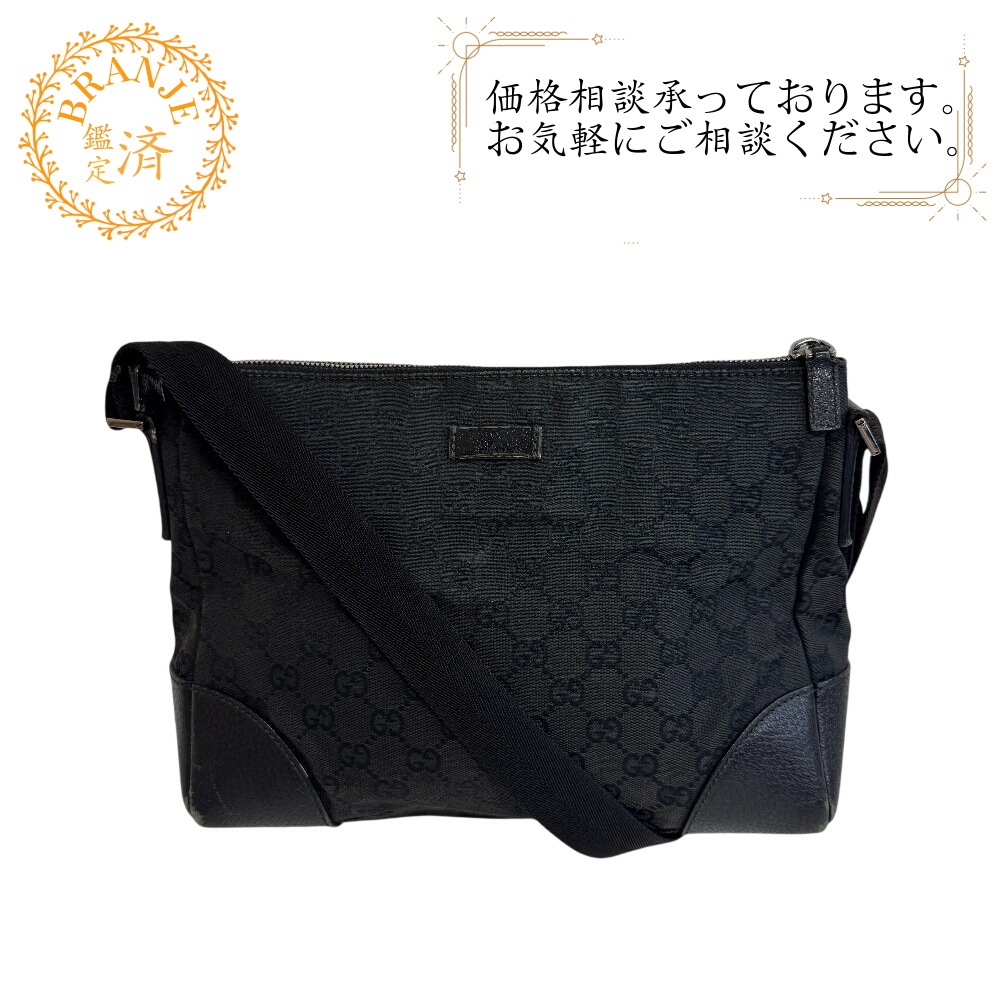 114273 レザー切替 斜め掛け GGキャンバス キャンバス ショルダーバッグ ブラック メンズ