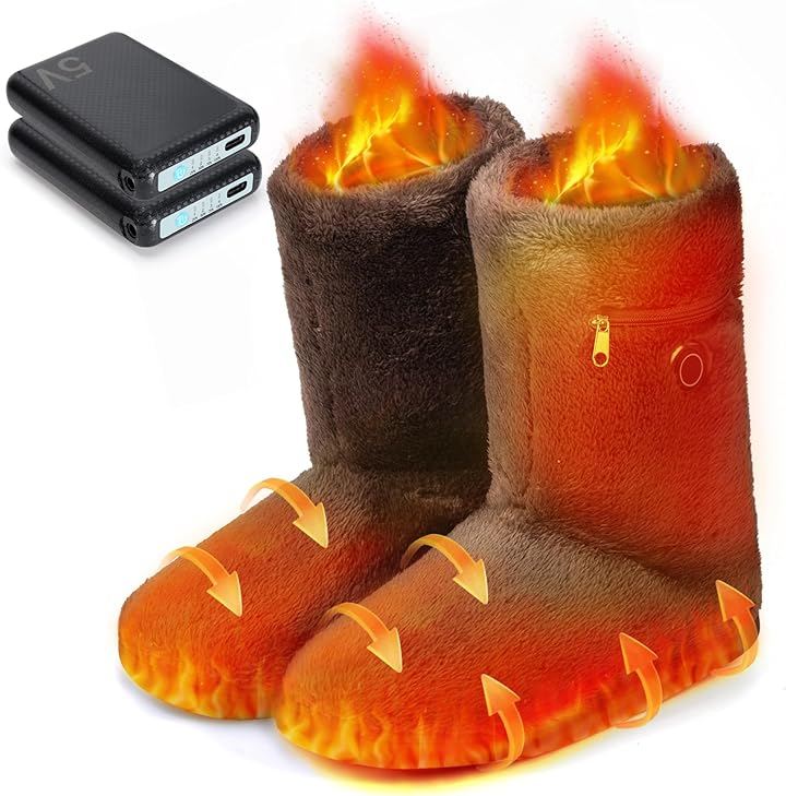 フットウォーマー コードレス 電気スリッパ 10秒速暖 足温器 充電式 足元ヒーター 電熱スリッパ 歩ける 2個x6000mAh ふわふわ (ブラウン, M(22.5～24.5cm))