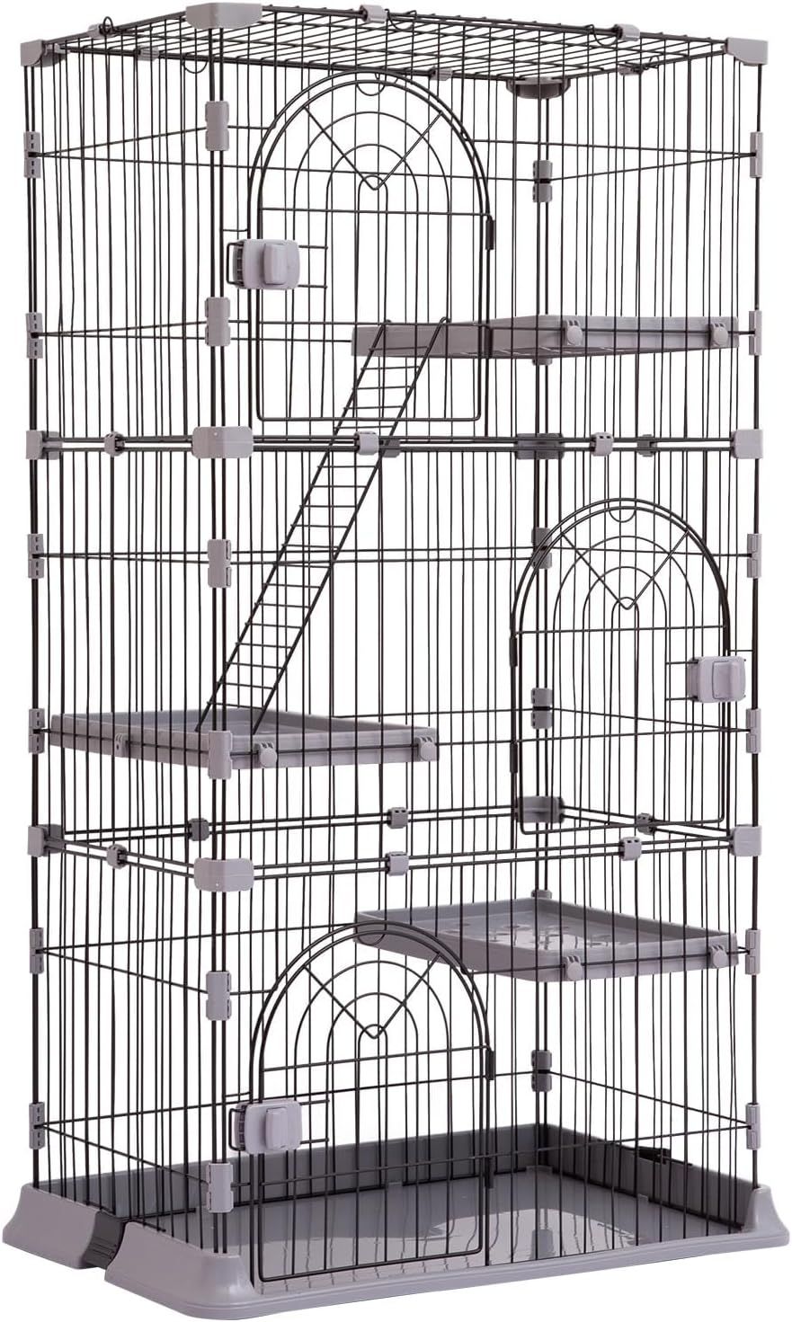 猫ケージ キャットケージ 高さ132cm* 幅75*奥行50 猫 ケージ 3段 大型 ペットケージ 脱走防止 留守番 1段 2段 組み替え自由 お掃除らくらく猫 日本語説明書 (グレー 3段)