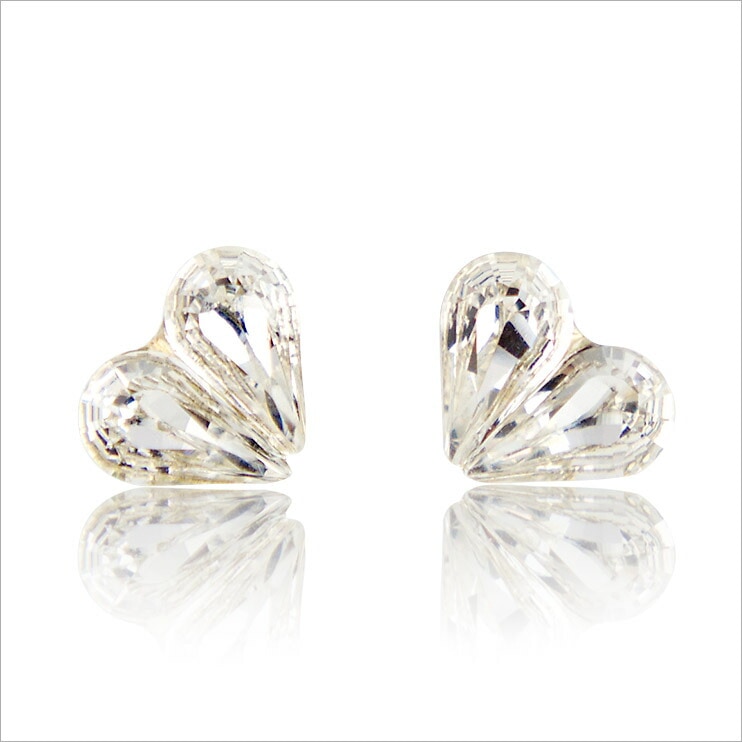 スワロフスキー ハート ピアス ホワイト 18金 18K K18 YG ゴールド イエローゴールド K18YG