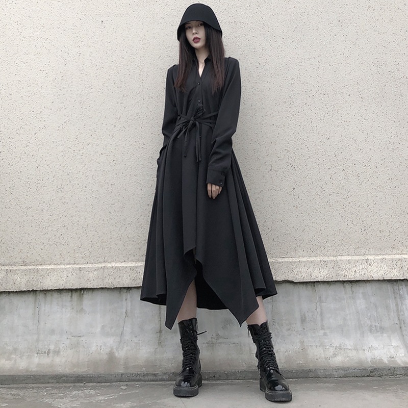 不規則シャツワンピース シャツワンピース メッシュスカート ワンピース スカート モード系. ブラックコーデ おしゃれ レディース a3799