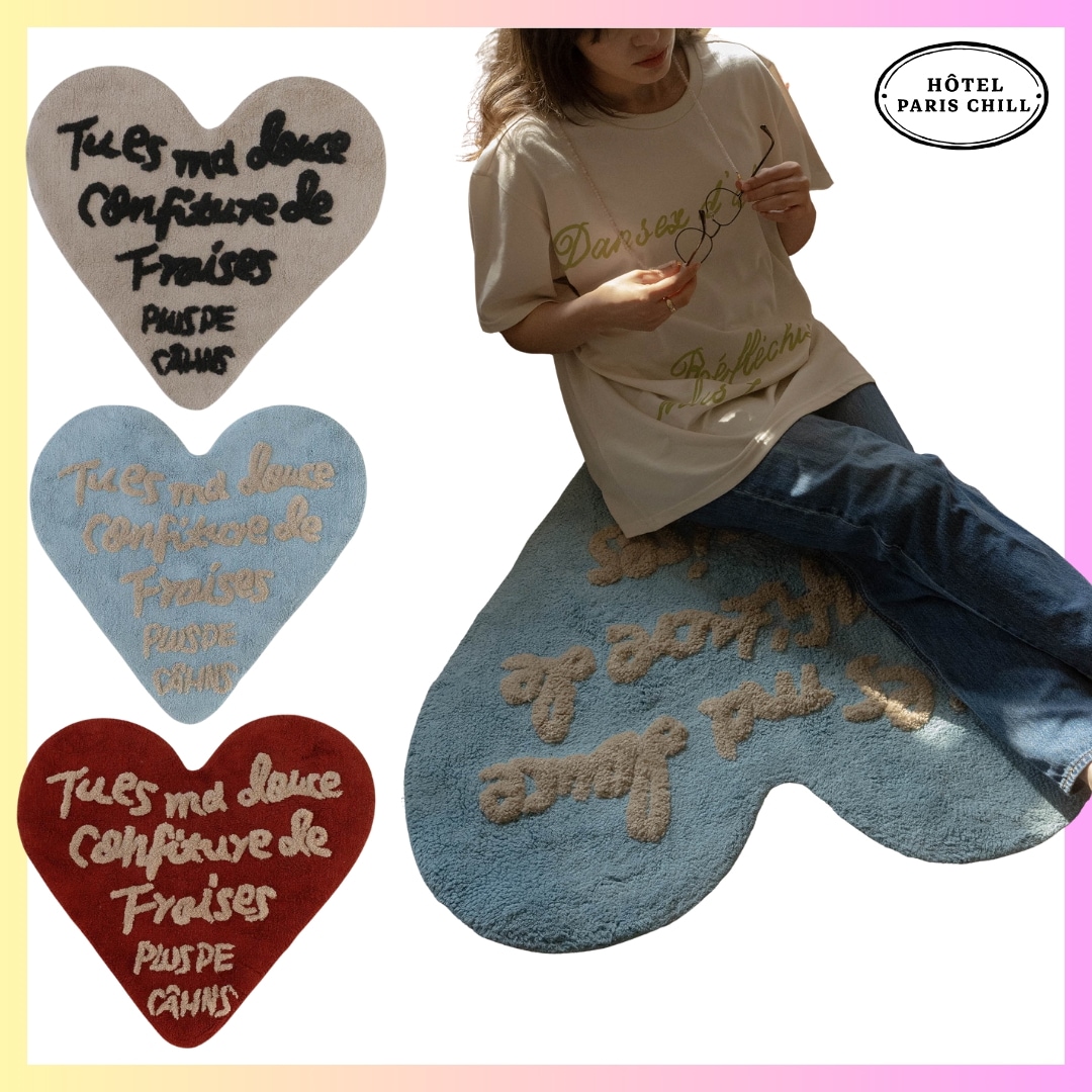 [HOTEL 827] Heart Shaped Rug - 3 Colors + FREE OMAKE ラグマット ハートラグ デザインラグ ミニラグインテリアラグベッドサイド ラグ