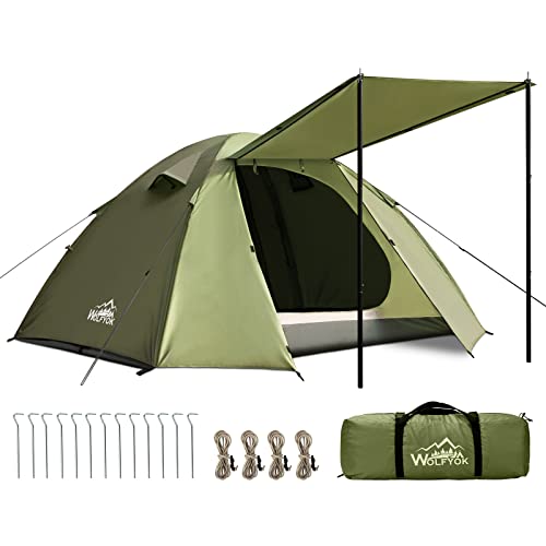 【国内ブランド】テント 2人用【通気性大進化＆虫の侵入を防げ】ドームテント 前室あり コンパクト 耐水圧PU4000mm 開閉式ベンチレーション機能 二重層構造 4シーズン キャンプテント wolfy