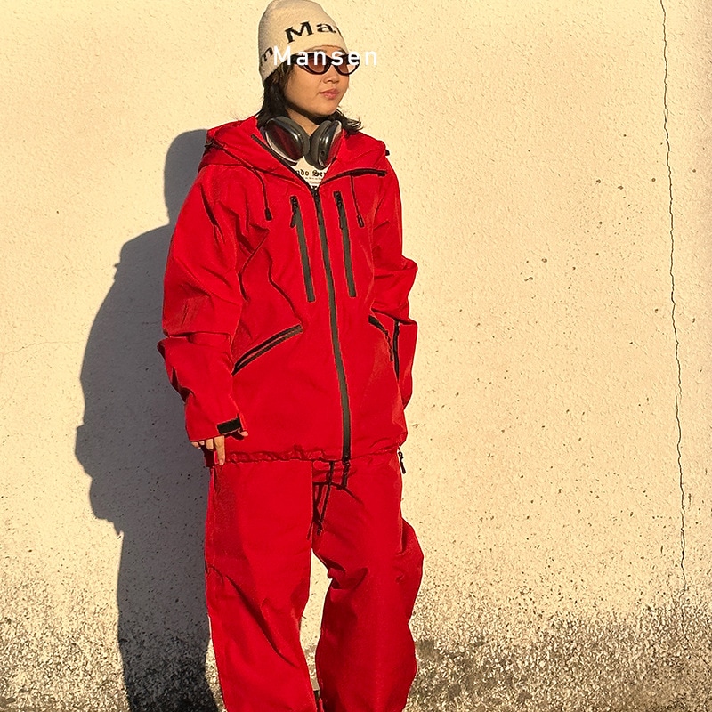中国赤スキーウェアスーツ男女同カップルアウトドア機能専門中性ラージサイズスキーウェア