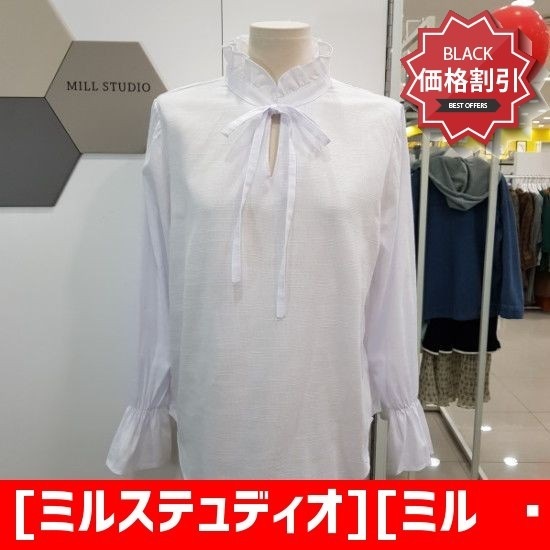 [ミルステュディオ][ミルステュディオ]ヘンリネクやフリルのブラウス(LK3BLD342IVO/アイボリー) ソリッドシャツ/ブラウス/ 韓国ファッション
