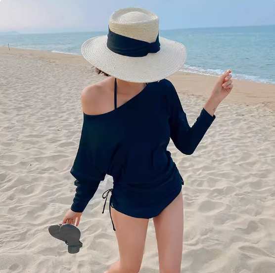 スリーピースセット 水着 ビキニ ホルターネック ワンショルダー ワンショル 長袖 バックリボン 3点セット かわいい 大人可愛い きれいめ セクシー シンプル 大人っぽい おしゃれ お洒落 女っぽ1