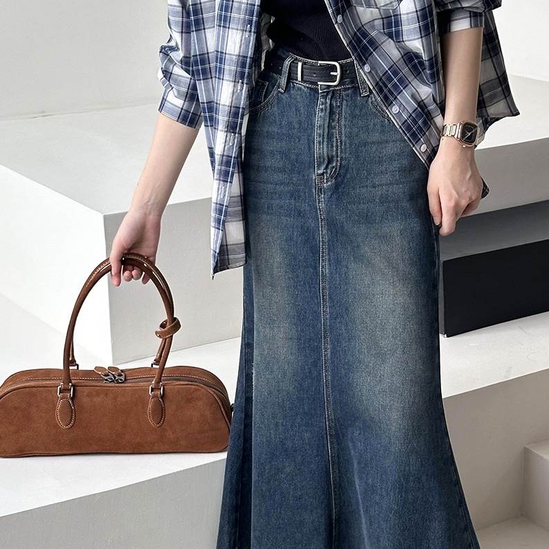 デニムスカート ダメージ ボトムス スカート ロング レディース マーメイド バックスリット ポケット