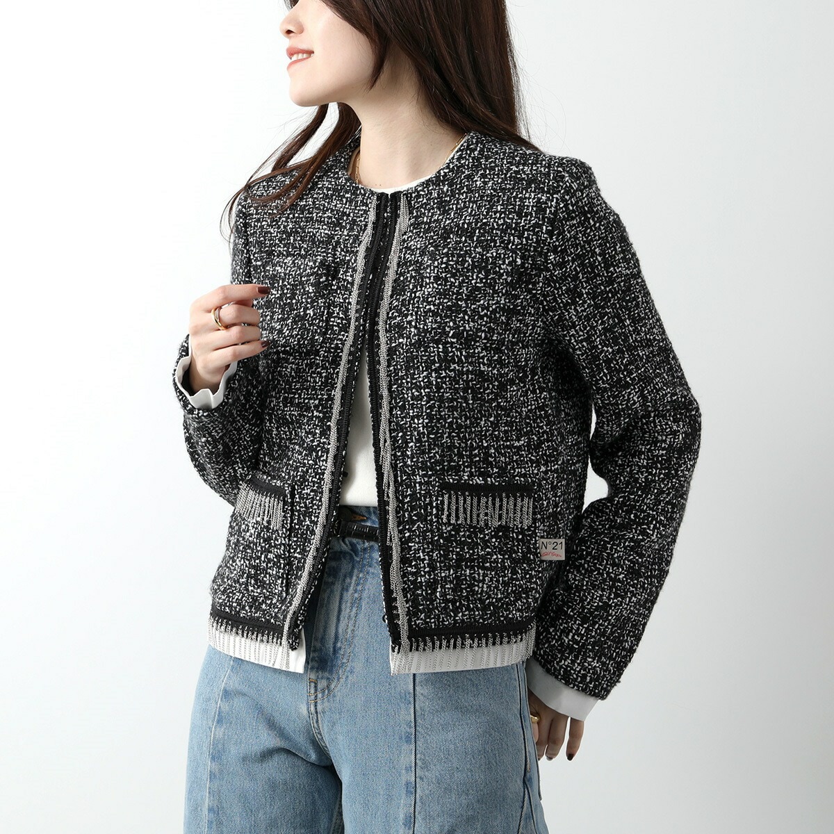 N21 KIDS ヌメロヴェントゥーノ キッズ ブークレジャケット N21984 N0359 レディース ガールズ ノーカラー メタルチェーン装飾 0N900