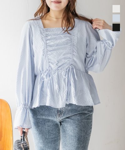 大きいサイズ レディース LL 3L 4L XL XXL XXXL CLETTEオリジナルスクエアネックシャーリングブラウス