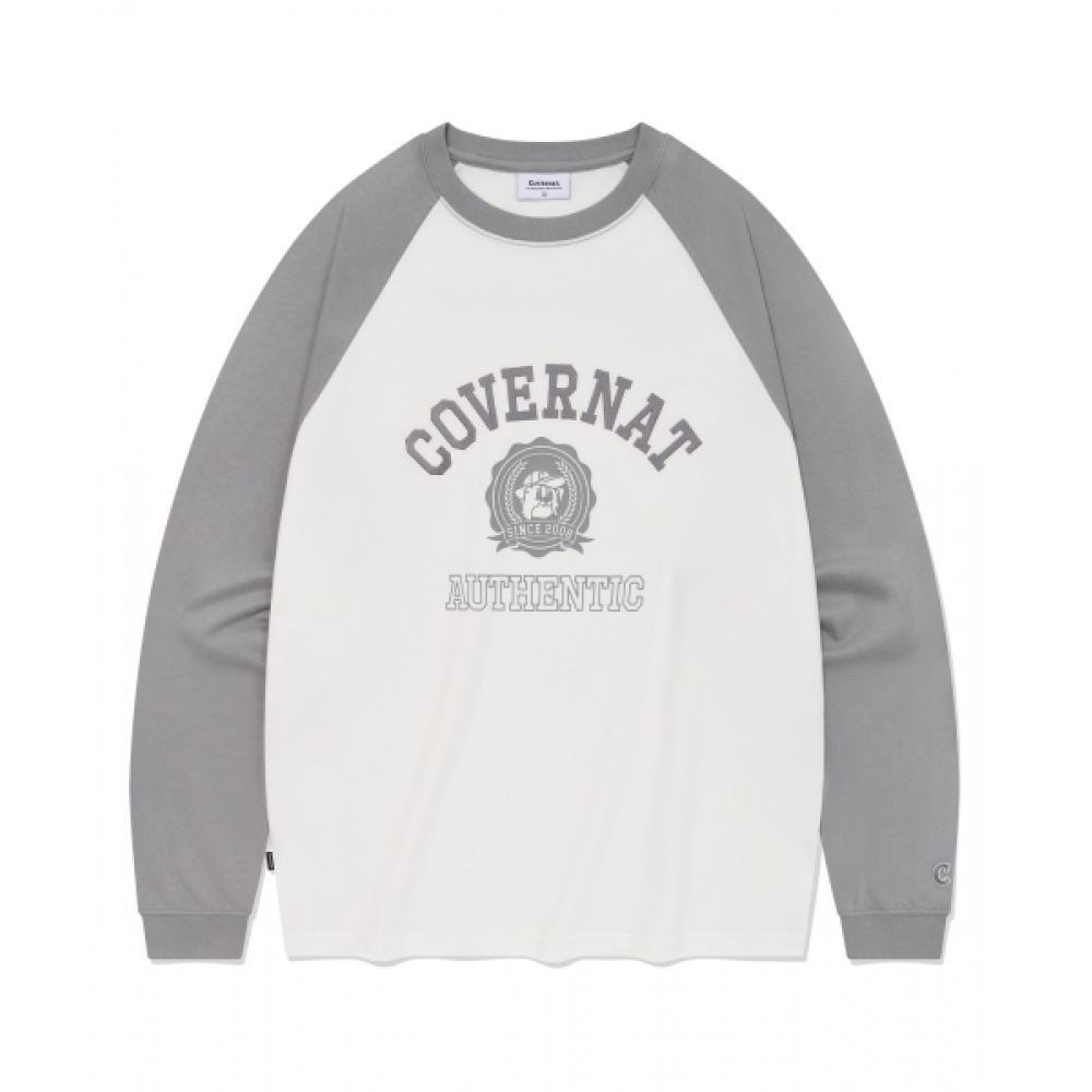 COVERNAT ボーダーコリーエンブレムラグランロングスリーブグレー