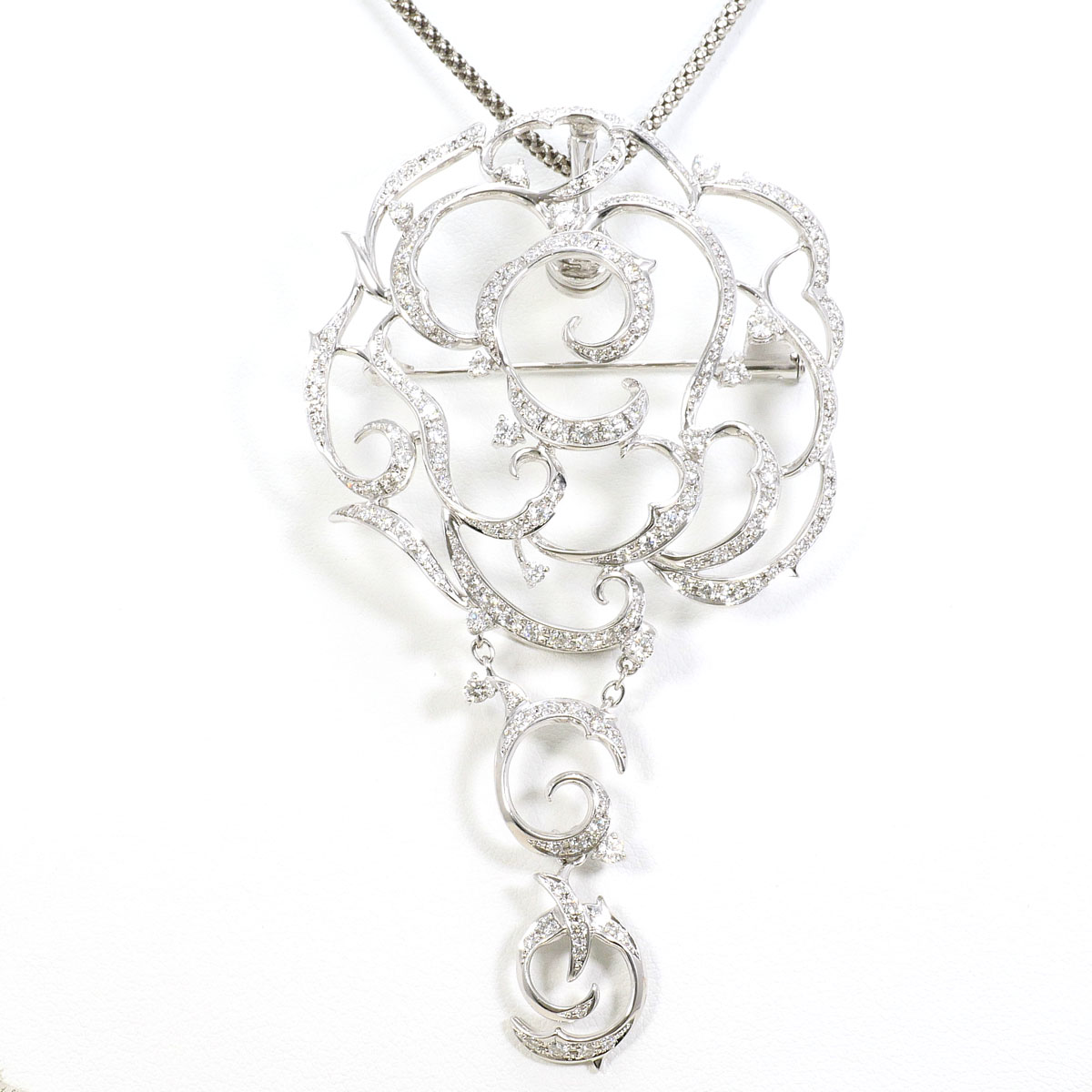 K18 18金 WG ホワイトゴールド ネックレス ダイヤモンド 2.59 ct カード鑑別書 総重量約27.7g 約61cm 中古