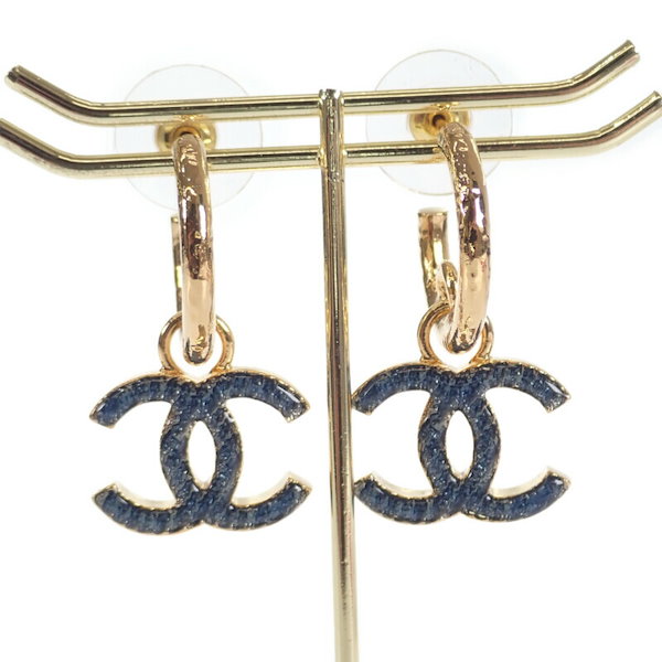 シャネル I24P デニム ココマーク ピアス ゴールド×ブルー