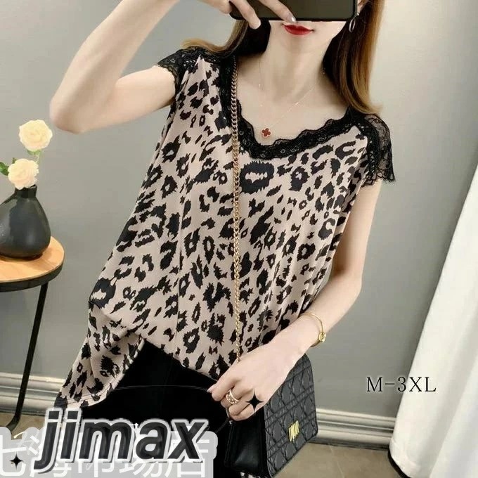 シャツブラウス 半袖 ヒョウ柄 トップス レディース レース切り替え キレイめ Vネック 薄手 ゆったり カジュアル 大きいサイズ 夏新作 ホワイトデー 8,333円