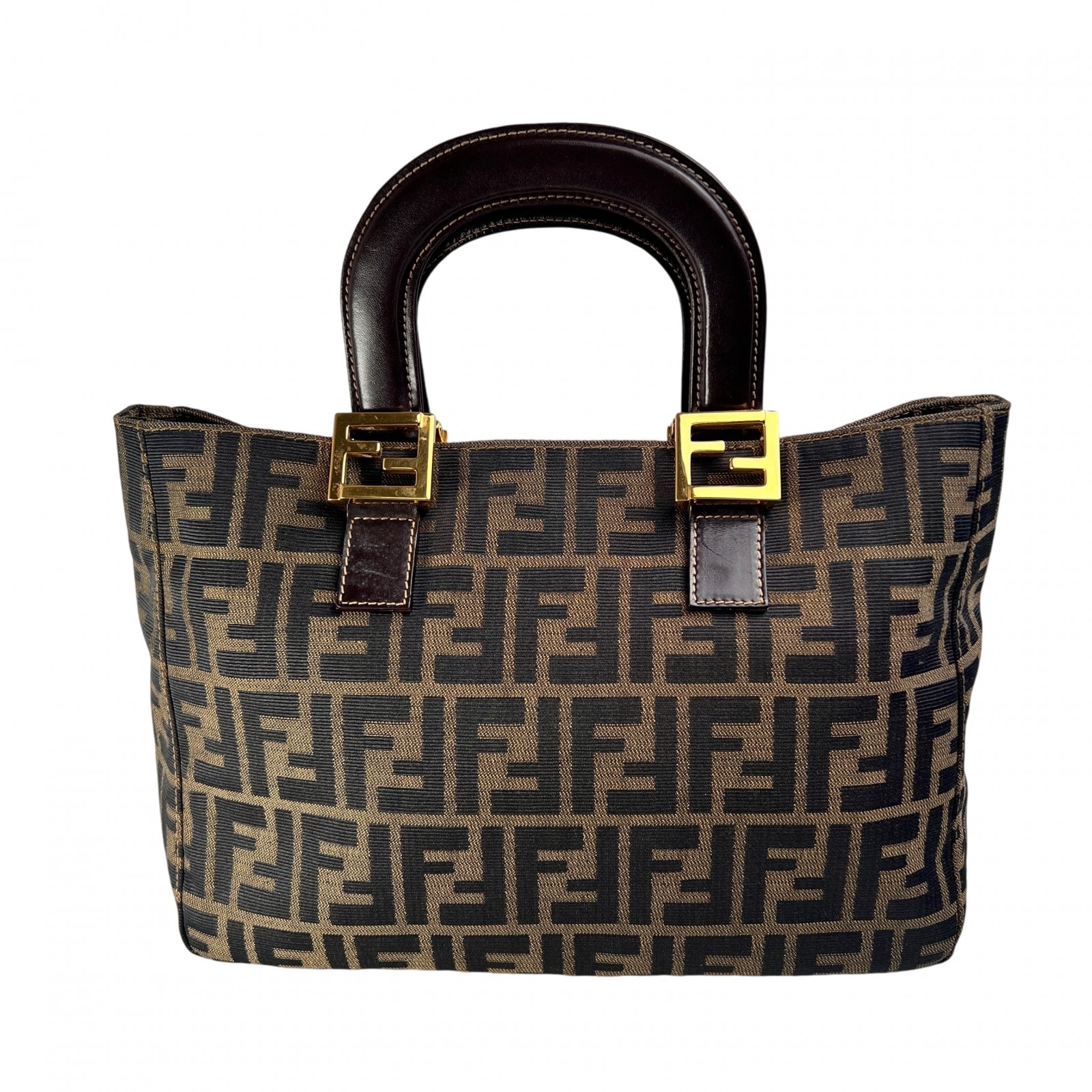 FENDI フェンディ ズッカ キャンバス ハンドバッグ ブラウン A-13700