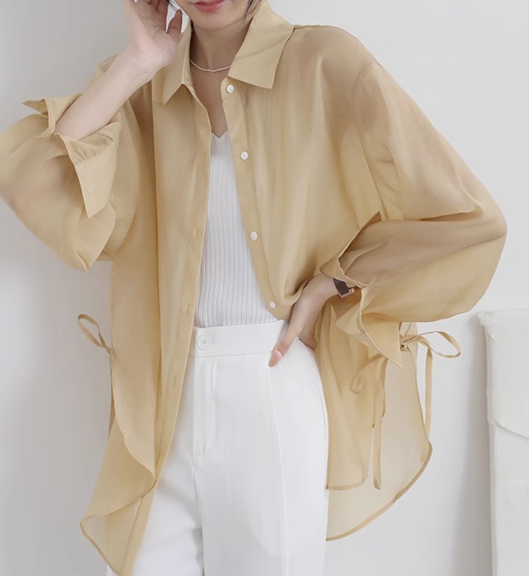 トップス デート モテアイテム シャツ シースルー 長袖 ルーズ コットン 大人可愛い きれいめ 上品 おしゃれ かっこいい 大人可愛い ラブリー キュート ガーリー クール モード系 セクシー