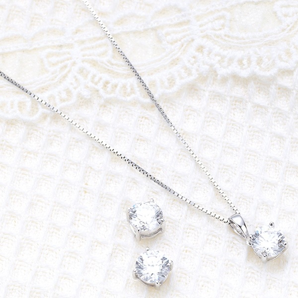 ネックレス　ピアス　セット　スーパーキュービックジルコニア　シルバー925　ベネチアンチェーン