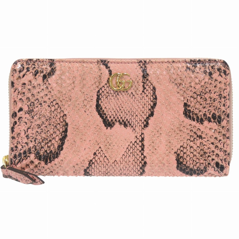 美品 ラウンドファスナー GGマーモント 456117 長財布 パイソン ピンク 0818【中古】 レディース