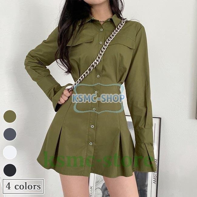 ミニ丈ワンピース長袖シャツワンピレディースワンピース春ショートワンピ長袖ワンピース春着痩せシャツワンピースハイウエスト30%までに制限 7,863円