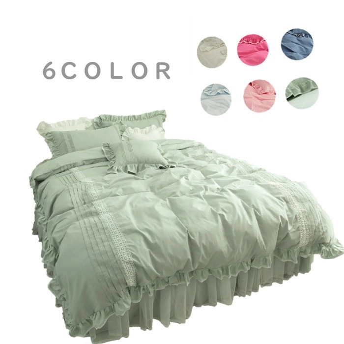 布団カバー シングル 綿カバー 掛け布団カバー ダブル フリル 姫系 レース おしゃれ 4点セット ベッド カバー コットン 寝具カバー（200cmX230cm）