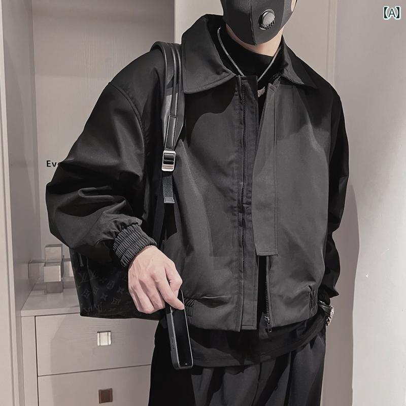 アウター メンズ カジュアル おしゃれ 春秋 ジャケット ブラック トップス 服 トレンディ カジュアル ショート ジャケット