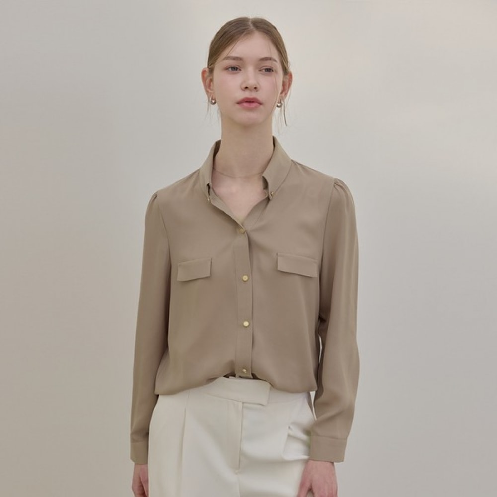 [リアーナニューヨーク] ソフトボタンダウンブラウス_ベージュ