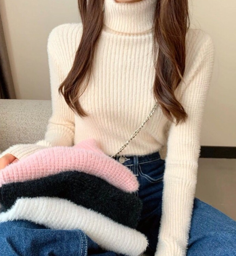 トップス デート モテアイテム ニットソー 長袖 ハイネック モコモコ ふわふわ リブニット 可愛い きれいめ 上品 おしゃれ かっこいい 可愛い ラブリー キュート ガーリー クール