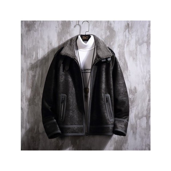 【新品追加】新作ムートンジャケット メンズ ライダージャケット ブルゾン スエード 厚手 アウター冬 ブラック YYRB1567