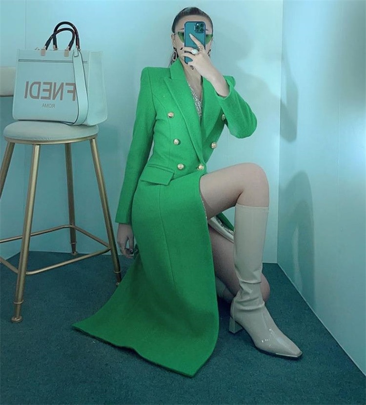 早い者勝ち ロング ウールコート ピュアカラー スリム 気質 コート ダブルボタン