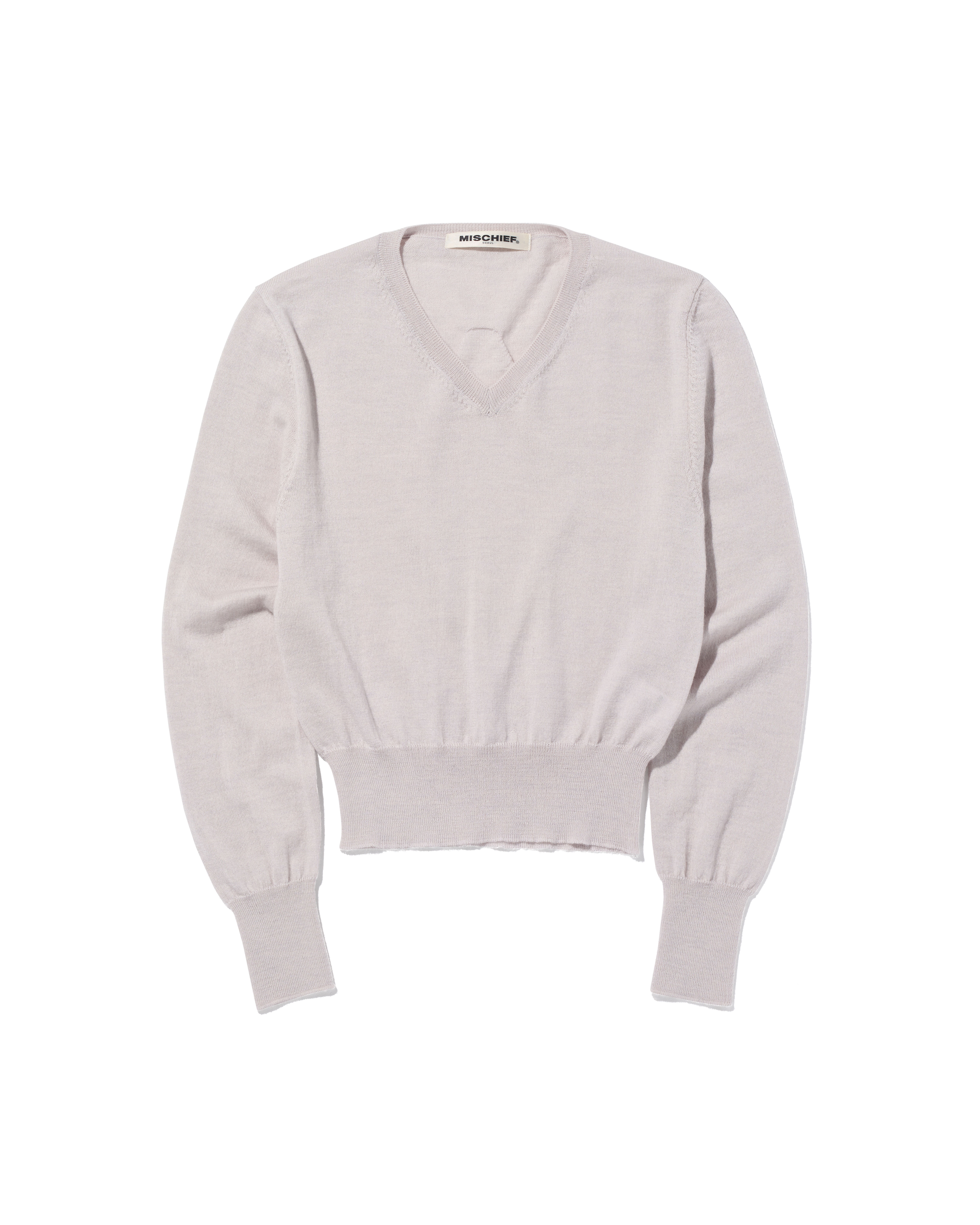 【MISCHIEF】 V-NECK PULL OVER KNIT TOP : LIGHT PINK GREY