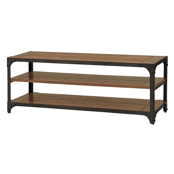 天然木ローボード/テレビ台 幅121cm ブラック 37型52型対応 スチール脚 アジャスター付き DIS-941BK