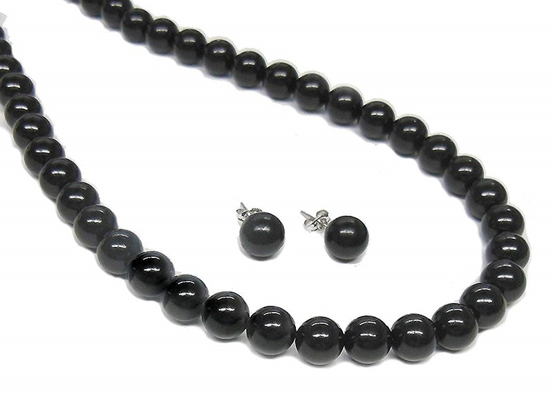 天然ジェットネックレス イヤリングorピアスセット8.0mm珠