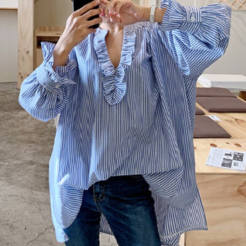 レディース トップス ブラウス ストライプ カットソー 大人カジュアル カジュアル フェミニン