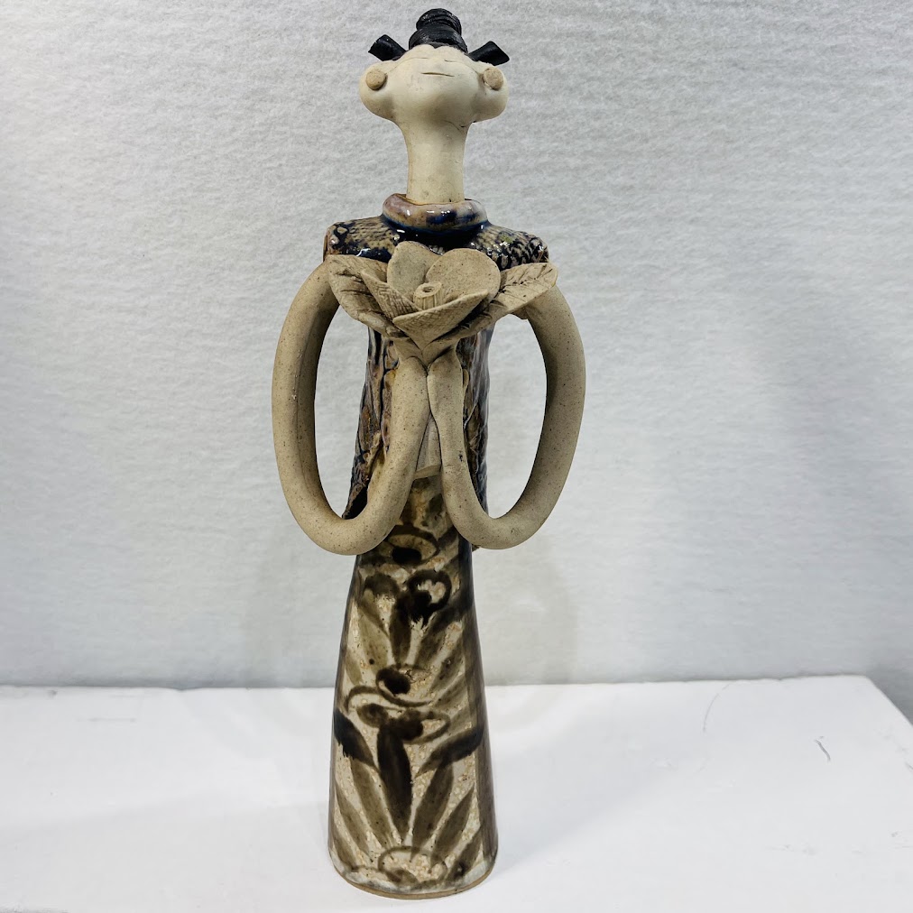 【中古】砥部焼青芳人形背の高い念ずれば花開く高29センチ【送料無料】