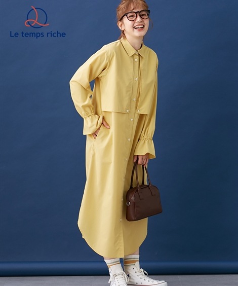 ロングマキシ丈/半袖 フラシデザインフレアスリーブワンピース Le temps riche