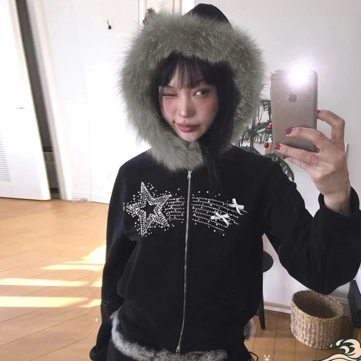 【急速出荷!】25トップス パーカー フード付き チャック 長袖 ストライプ ゆったり 細見え 白 黒 おしゃれ かわいい ガーリー キュートフル甘め 韓国ファッション レディース お出かけフルトラッ