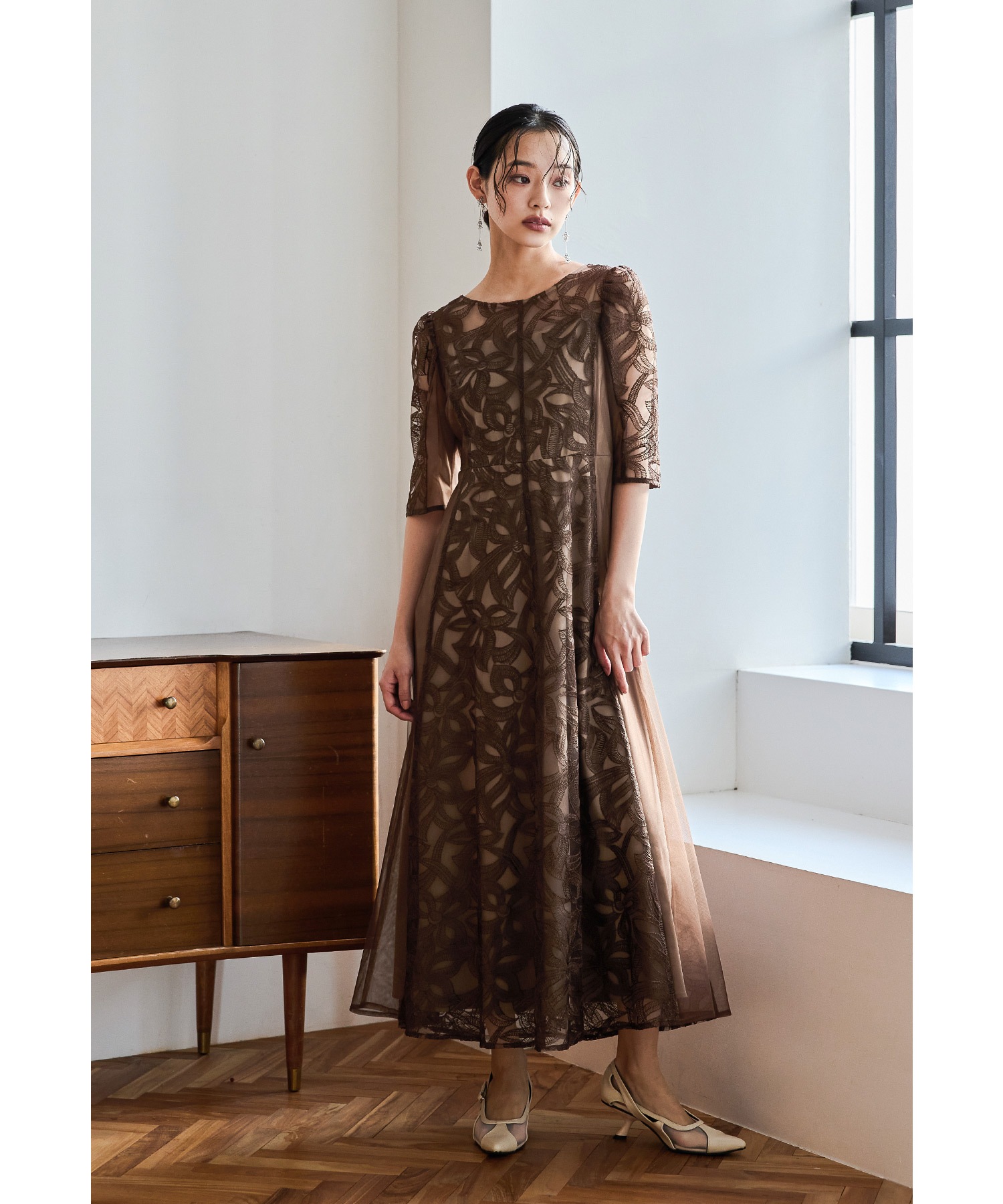 フラワーレースフレアドレス パーティードレス 結婚式 花柄 フラワー 刺繍レース チュール 切り替え リボン 半袖 お呼ばれ パーティー 二次会 披露宴 謝恩会 成人式 同窓会 卒業式 フォーマル