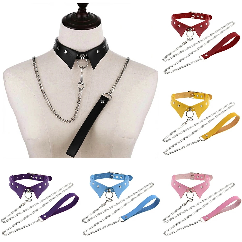 SM風 付け襟フェイクレザーネックレス チェーンリード付き 黒色 青色 赤色 ピンク 紫色 黄色 チョーカー 首輪 首飾り アクセサリー 仮装 コスプレ ハロウィン 女性 mt050xxxxxxxx 5,775円