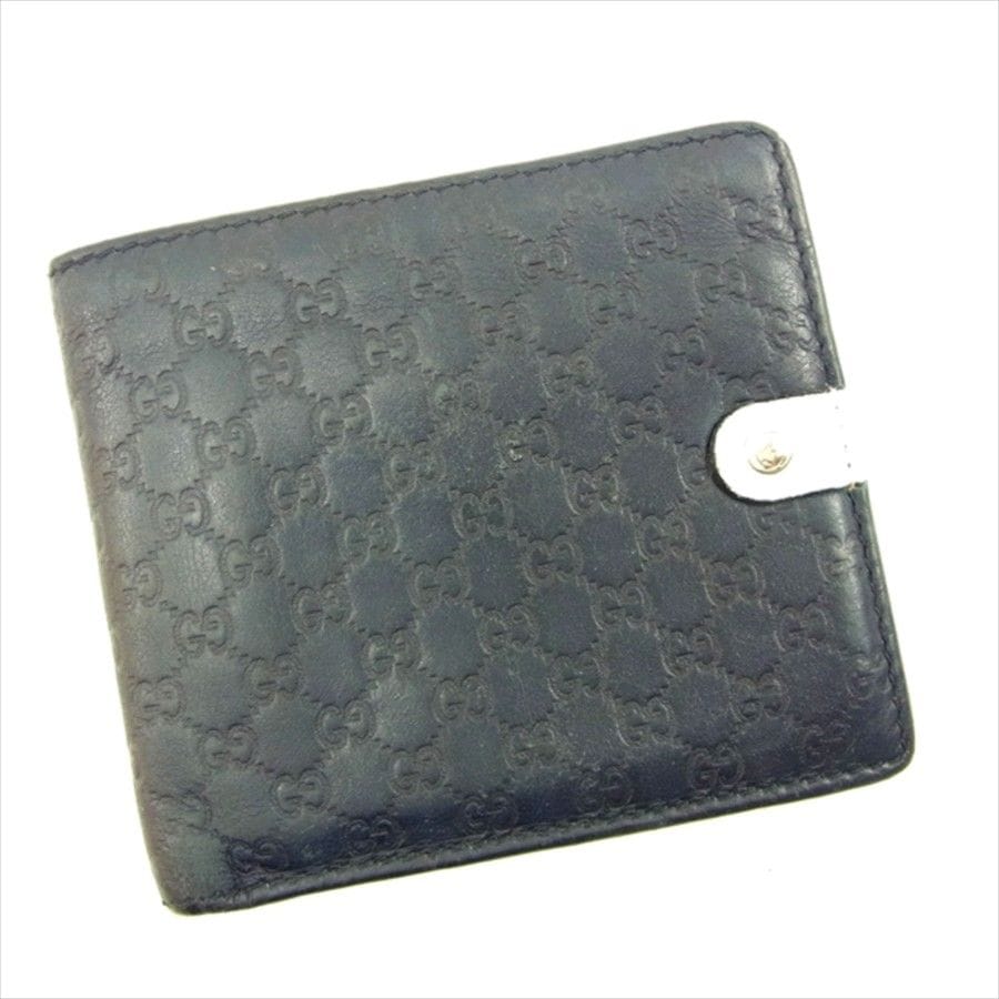二つ折り 財布 グッチシマ ネイビー ホワイト レッド 中古