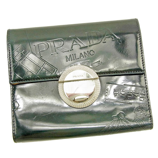 三つ折り財布 財布 型押し グリーン イエロー 中古