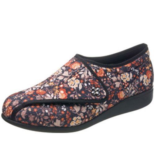 カイホシュギ 介護シューズ 軽量 転倒予防 KHS L011 レディース ブラックハナガラ 22.0 cm 5E